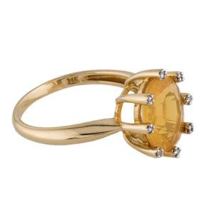 14K Fire Opal & Diamond Cocktail Ring, Size 7
